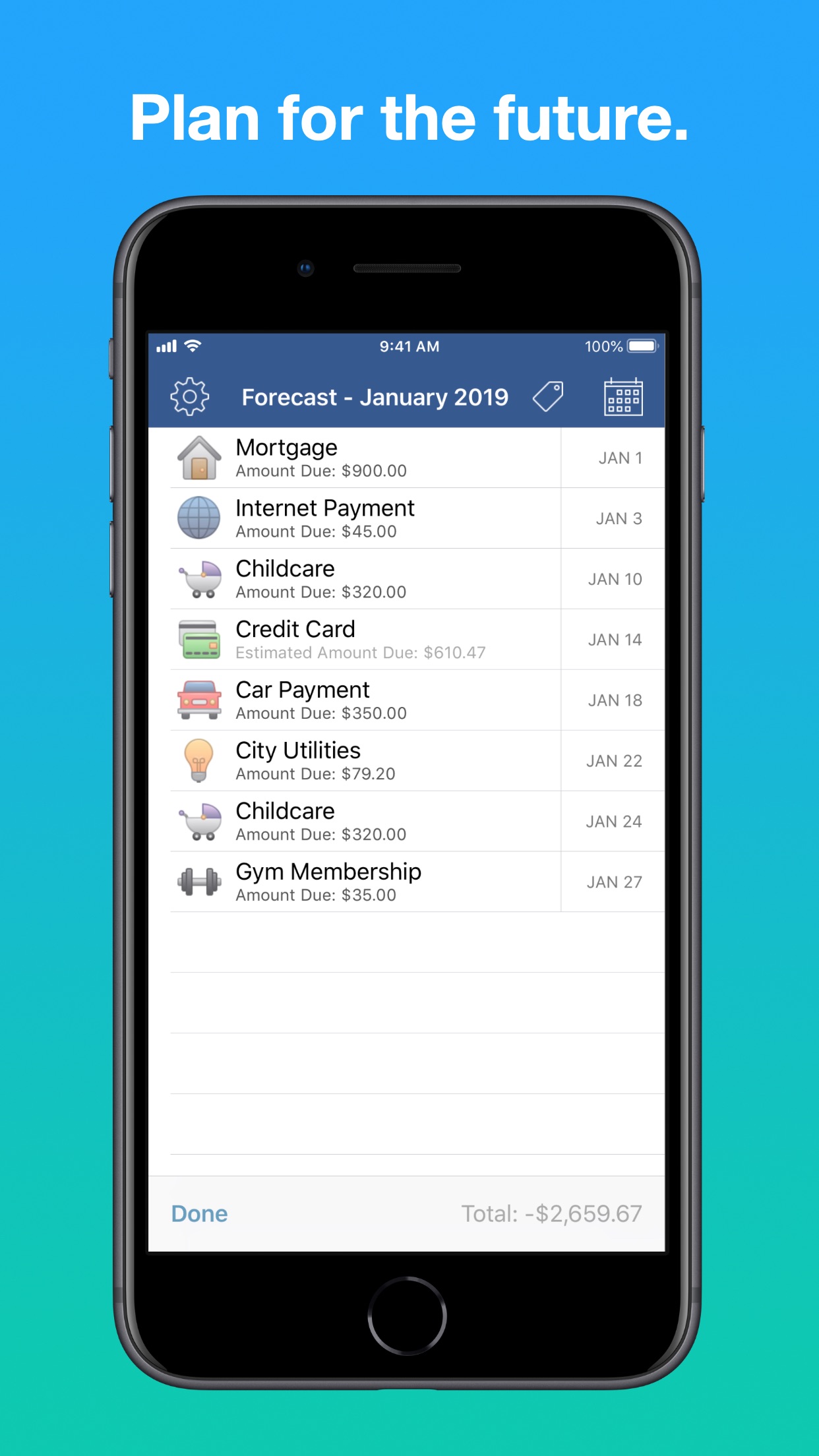 Screenshot do app Chronicle - Bill Manager