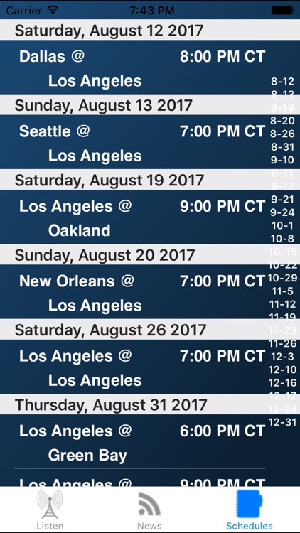 Los Angeles C Football Live - Radio, Schedule