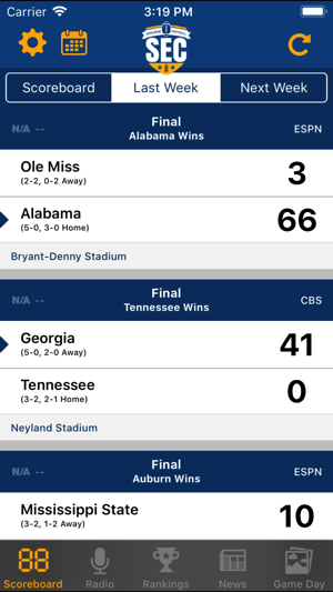 SEC Football Scores