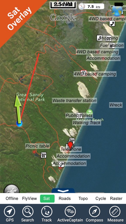 Fraser Island NP -GPS and outdoor map with guide by Flytomap