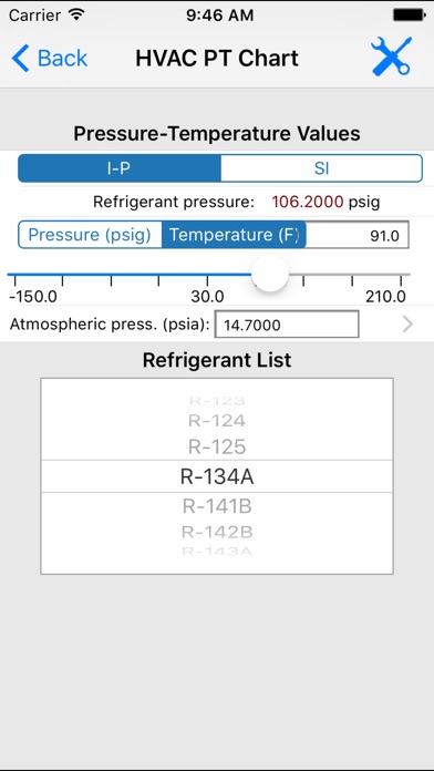 ASHRAE HVAC PT Chart screenshot 2