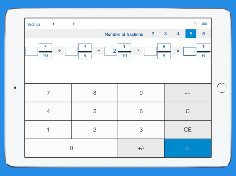 Fraction calculator XL