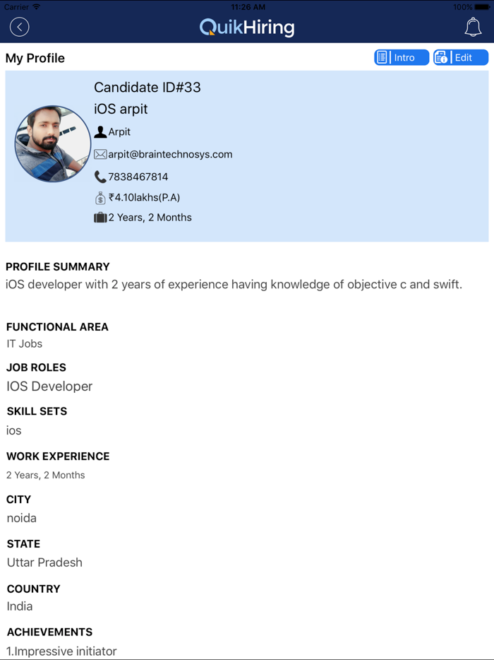 QuikHiring Job Search Video CV