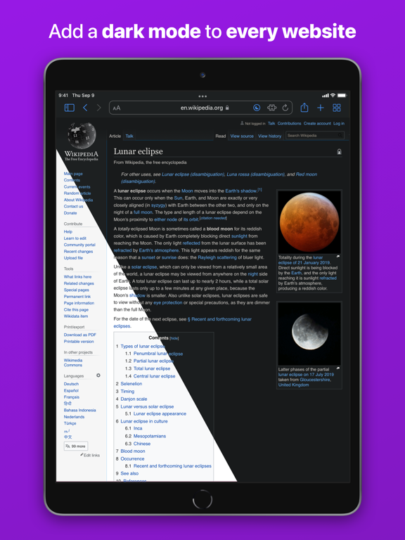 Noir - Dark Mode for Safari iPad app afbeelding 1