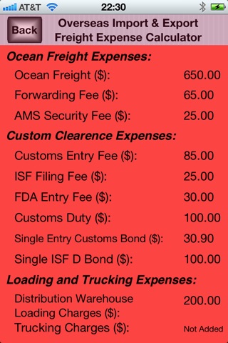 Import & Export Ocean Freight Expense Calculator screenshot 2