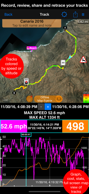 Tachometr 55 Pro. GPS kit. Snímky obrazovky