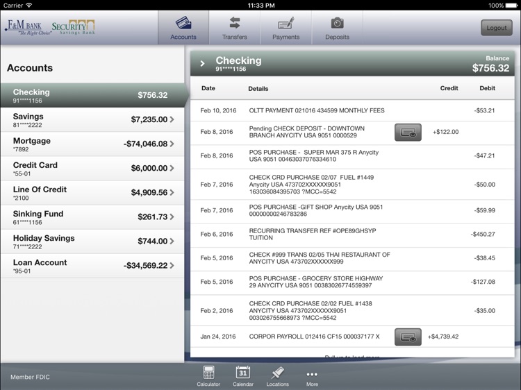 F&M Bank/Security Savings Bank for iPad