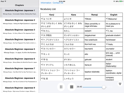 Learn Basic Japanese with Video for iPad screenshot 3