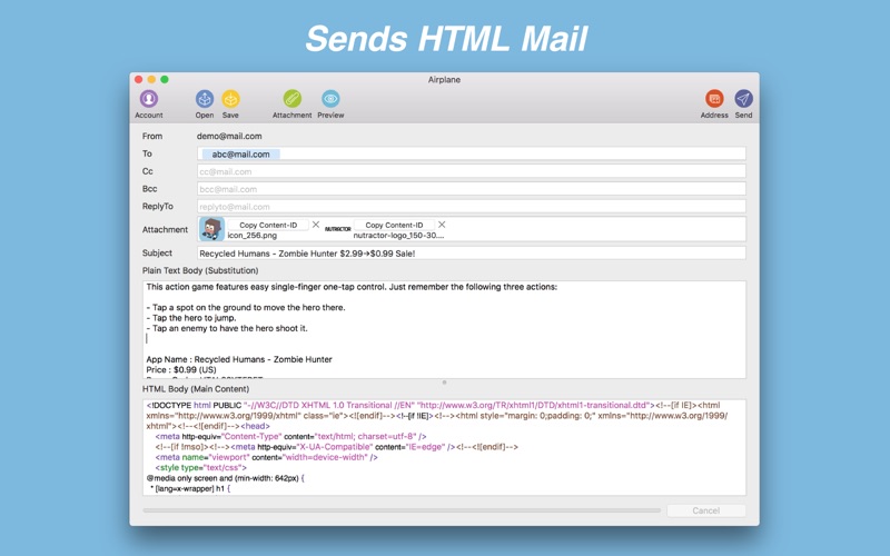Airplane - HTML mail sender thumbnail 1