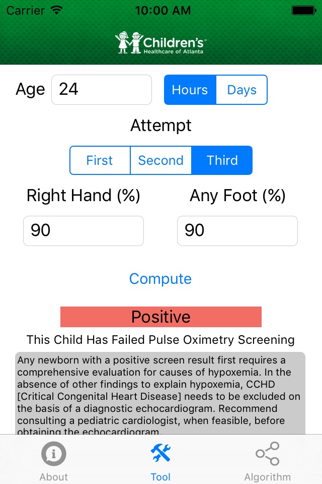 CCHD PulseOx screening screenshot 3