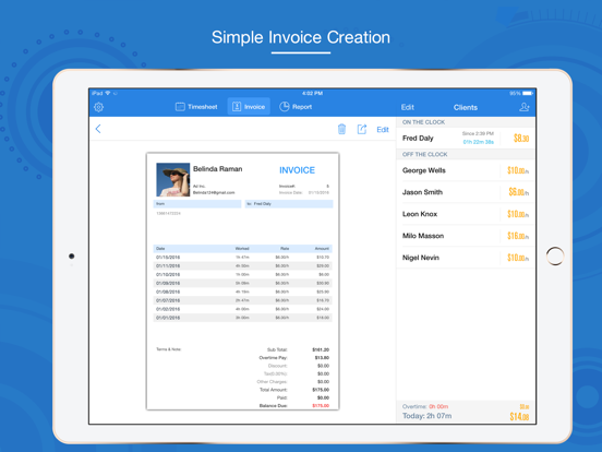 Hours Keeper Pro - Timesheet, Tracking & Billing iPad app afbeelding 3