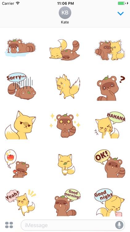 Cute Raccoon And Fox Animated English Stickers