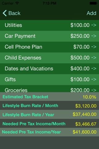 Lifestyle Burn Rate screenshot 3