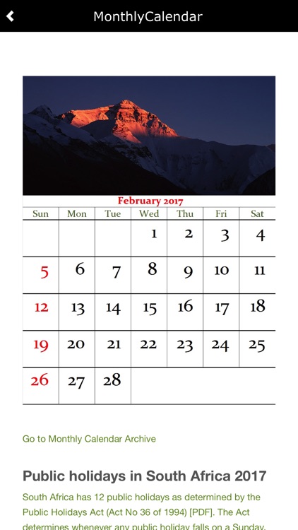 South Africa Calendar