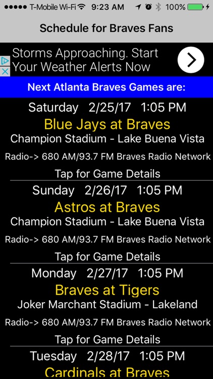 Schedule for Atlanta Braves fans with TV listings