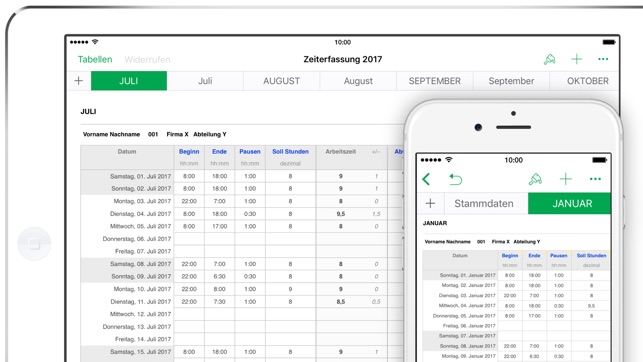 Zeiterfassung 2017 für Numbers