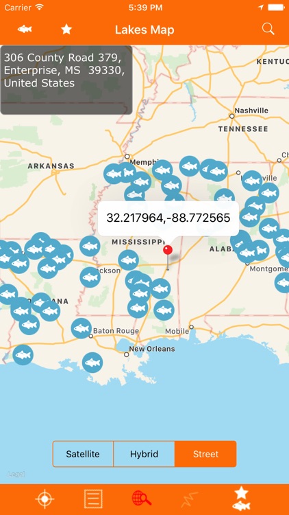 Louisiana, Mississippi, Alabama - Fishing Lakes