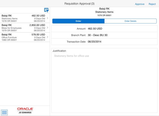 RSS Approvals Tablet for JDEE1