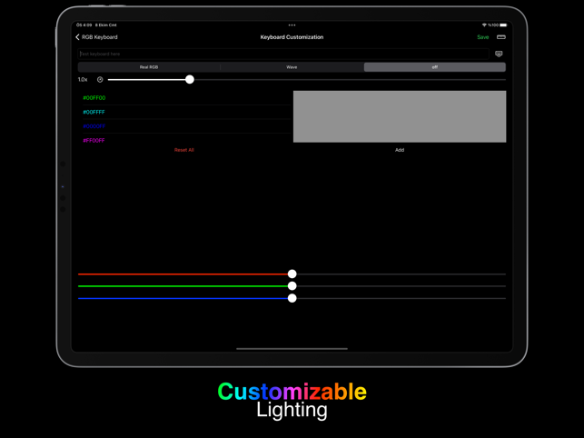 Captura de tela do teclado RGB