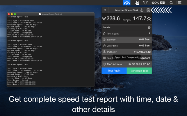 ‎Speedio: screenshot del test di velocità di Internet