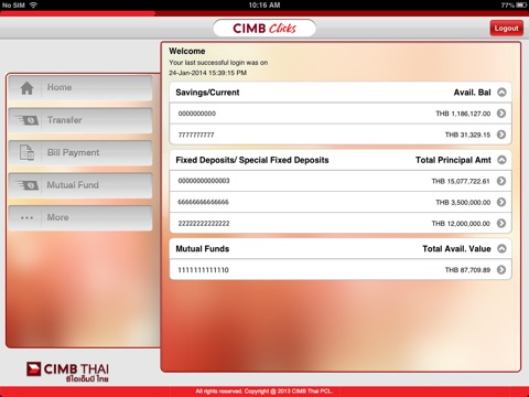 CIMB Clicks Thailand for iPad screenshot 3