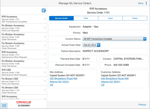 Скриншот из Manage My Service Orders Tablet for JDE E1