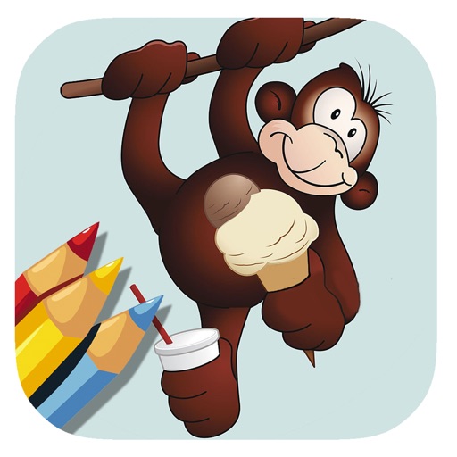 Monkey And Ice Cream Coloring Book Games Free Icon