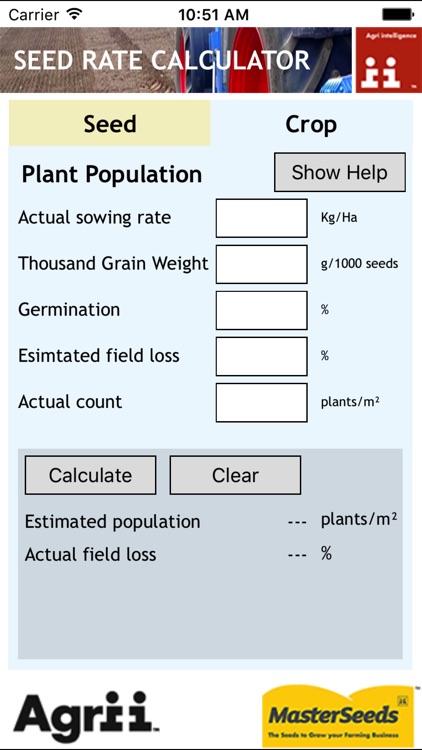 Seed Rate Calculator (phone version)