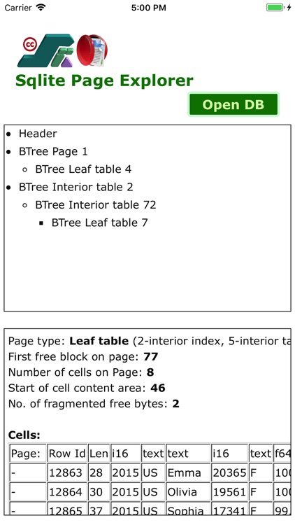 Sqlite Page Explorer