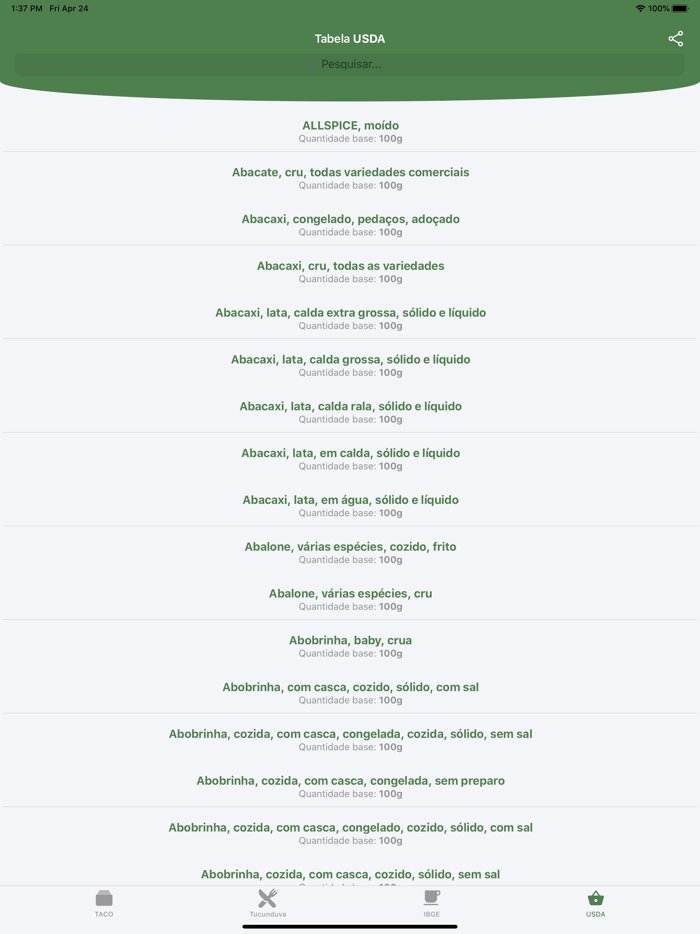 Taco App Tabela Nutricional