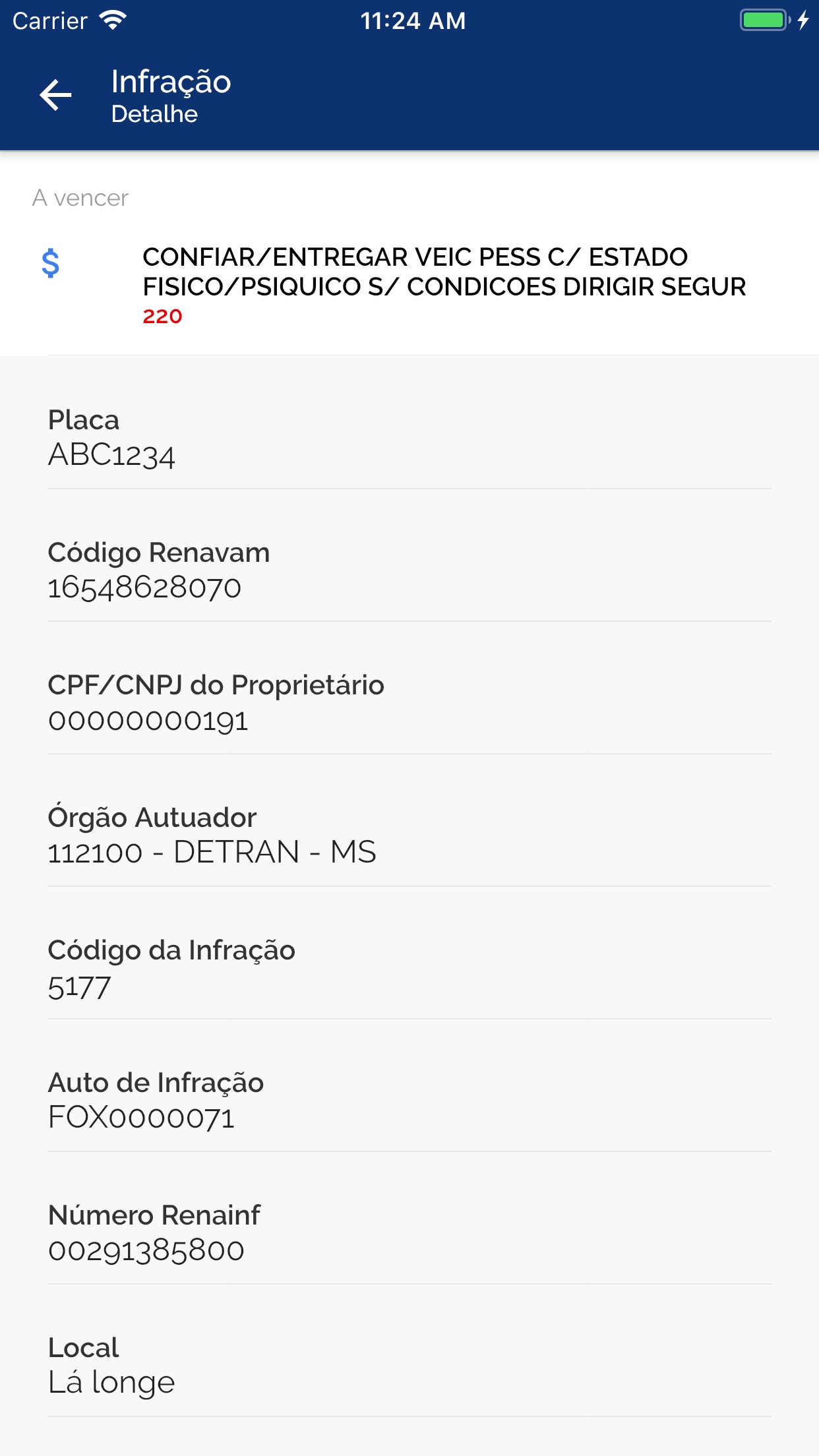 Screenshot do app Carteira Digital de Trânsito