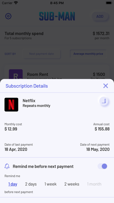 SubMan - Subscription Tracker screenshot 2