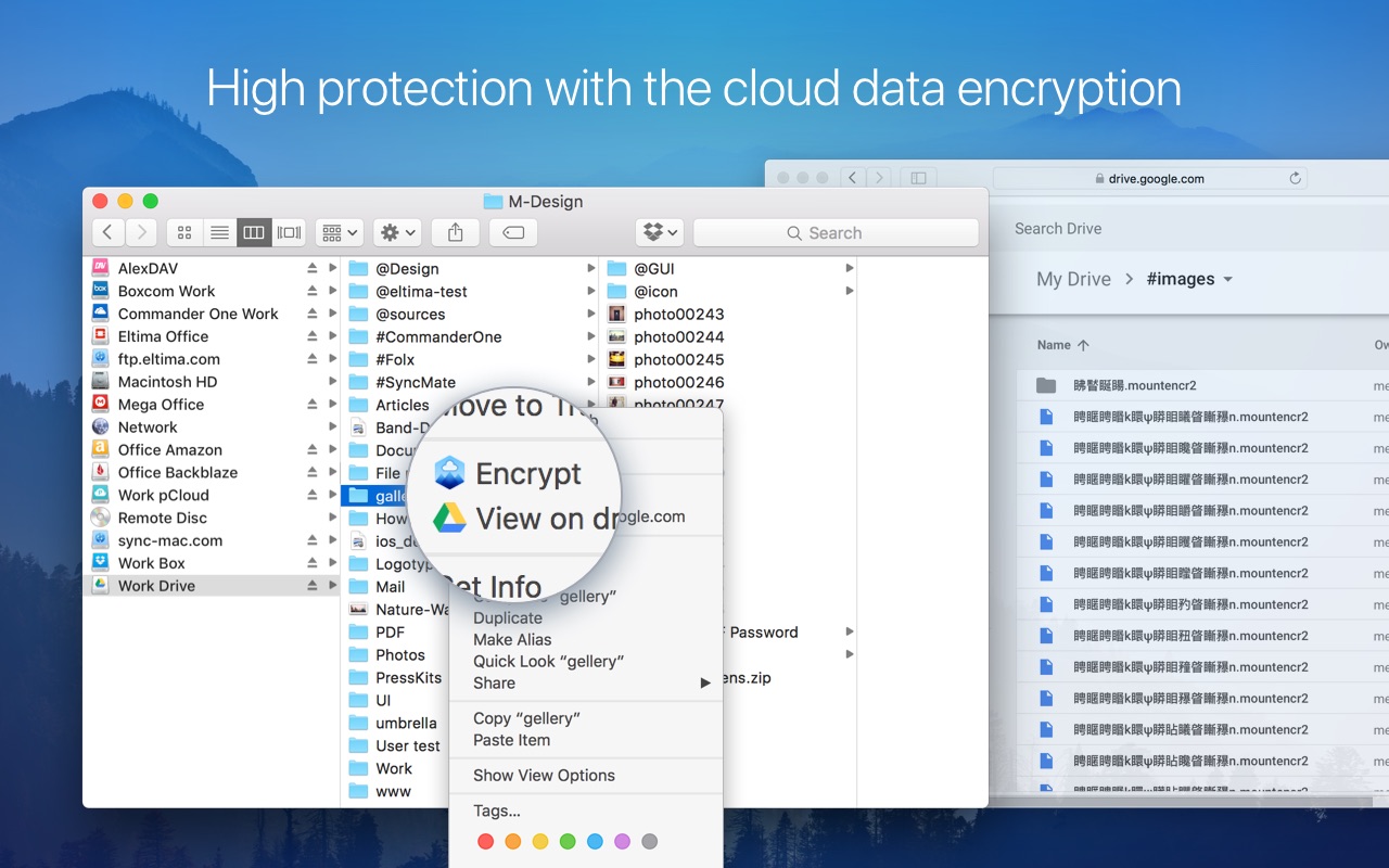 Screenshot do app CloudMounter: cloud encryption