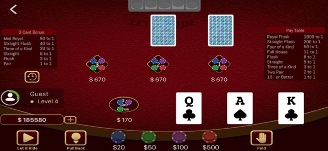 Play Let It Ride With 3 Card Bonus
