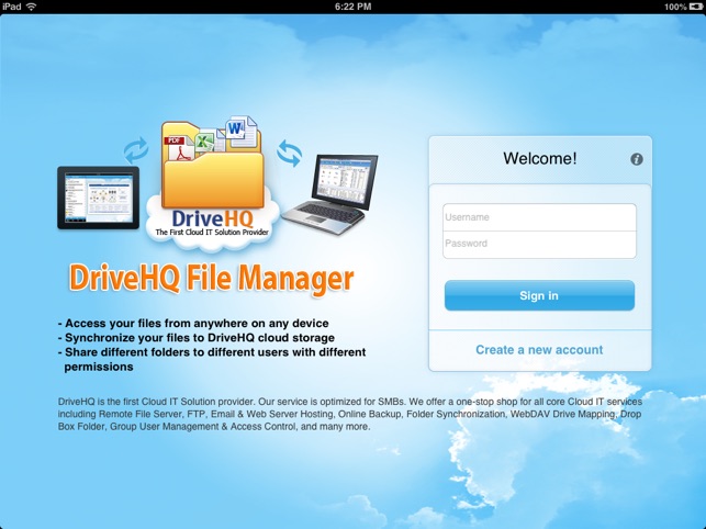 DriveHQ File Manager for iPad