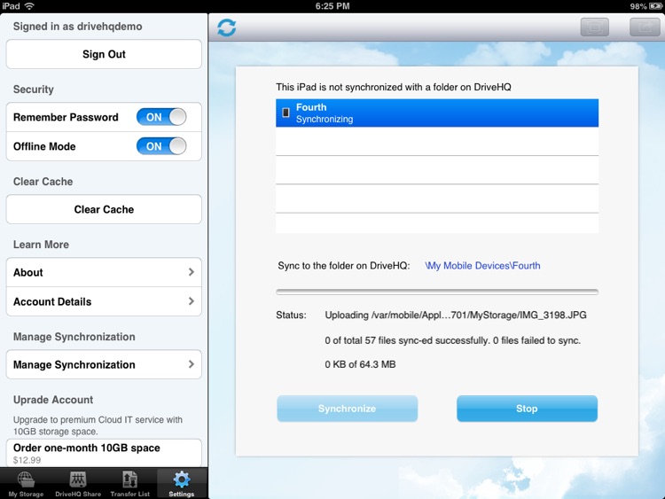 DriveHQ File Manager for iPad