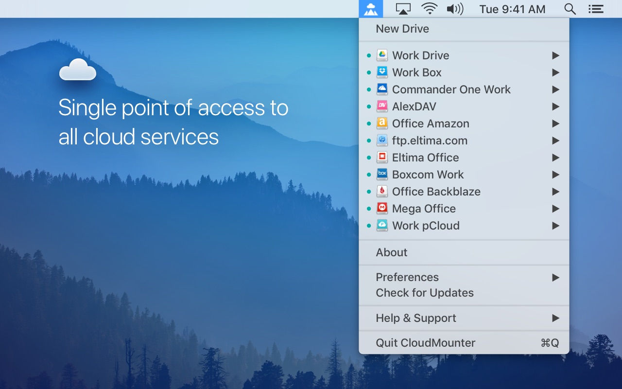 Screenshot do app CloudMounter: cloud encryption