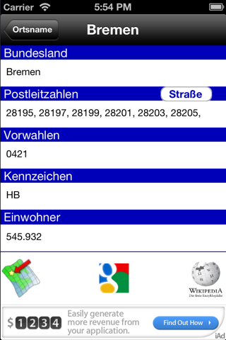 Ortsdaten - náhled