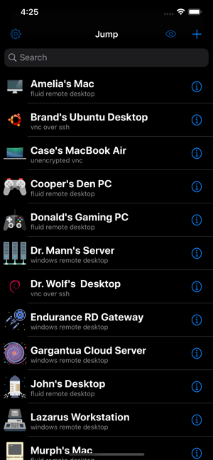 Zrzut ekranu Jump Desktop (RDP, VNC, Fluid).