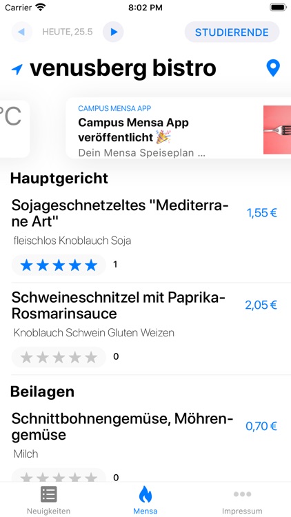 Campus Mensa App - Speiseplan