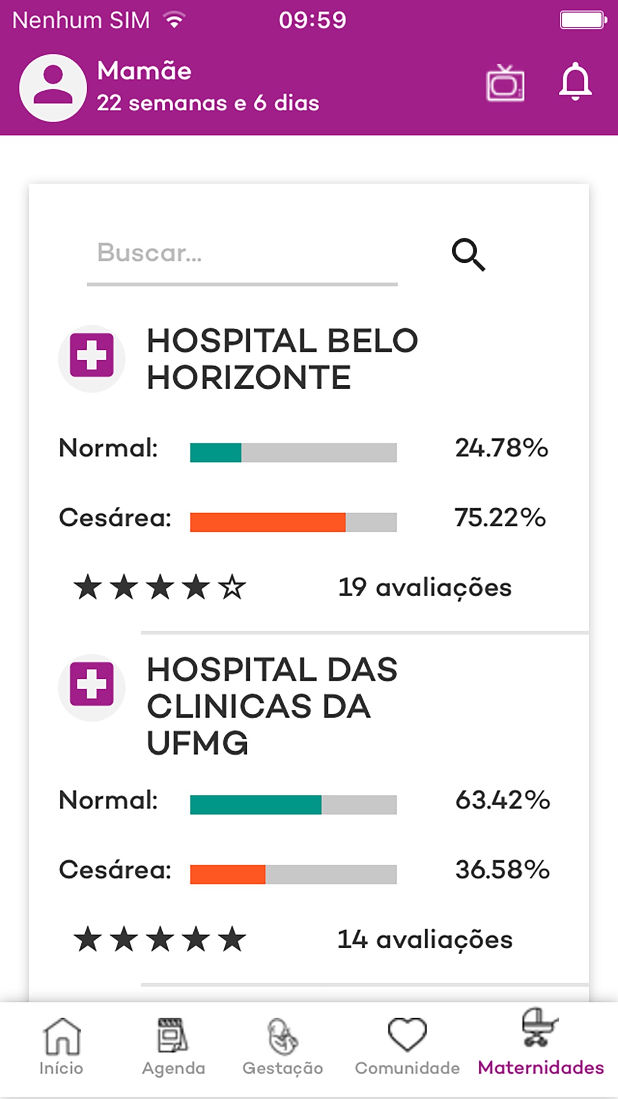 Screenshot do app Canguru Gravidez