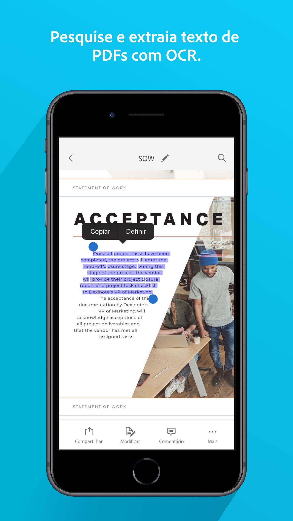 Screenshot do app Adobe Scan: PDF Scanner e OCR