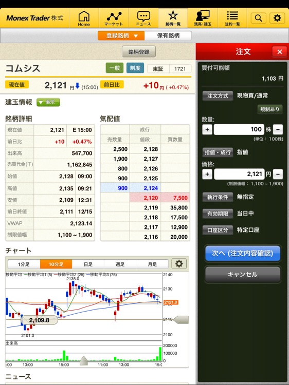 マネックストレーダー株式 タブレット