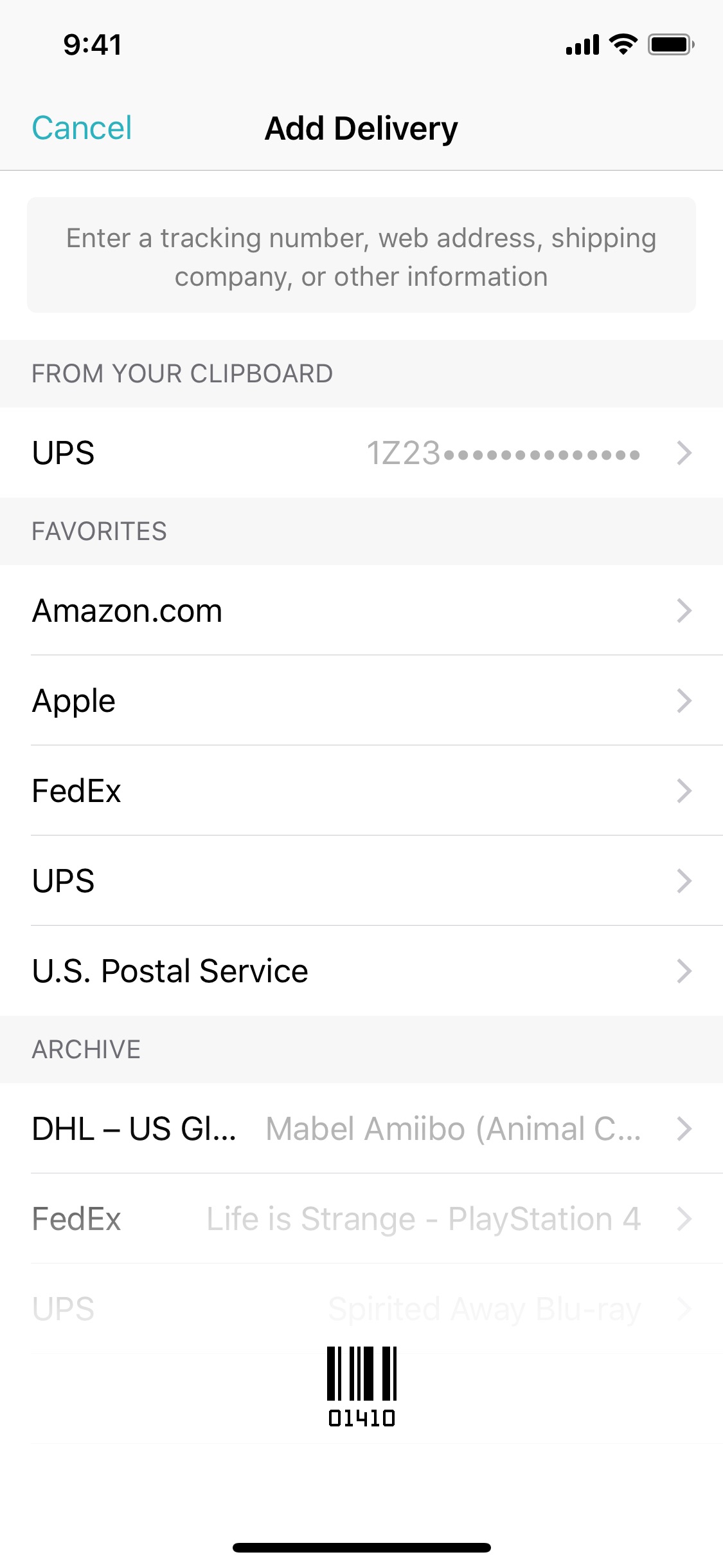 Screenshot do app Deliveries: a package tracker