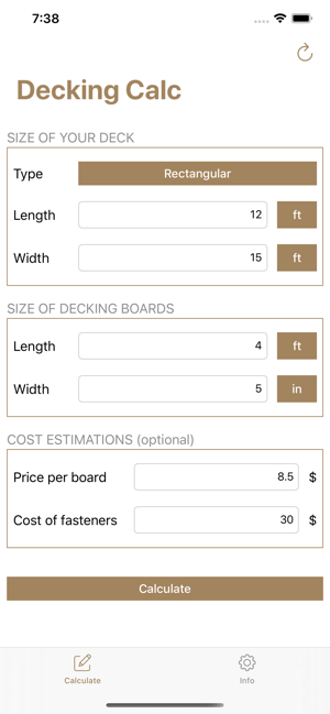 Decking calculator, material