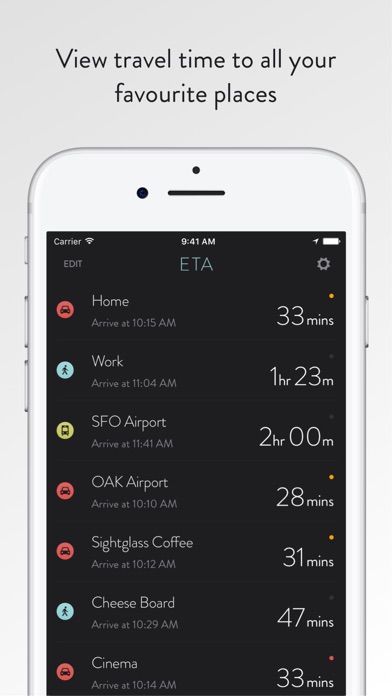 ETA - view driving times in current traffic to your favourite locations Screenshot 1