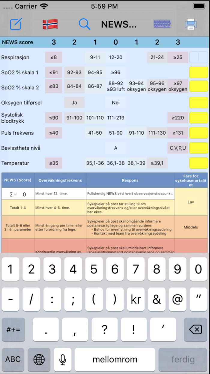 NEWS / MEWS Calculator