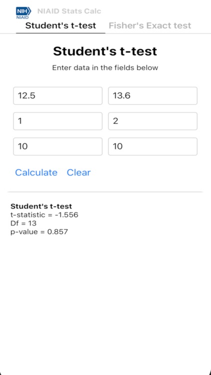 NIAID Stats Calculator