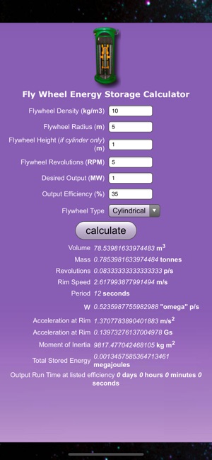 FlyWheel Energy Storage Calc