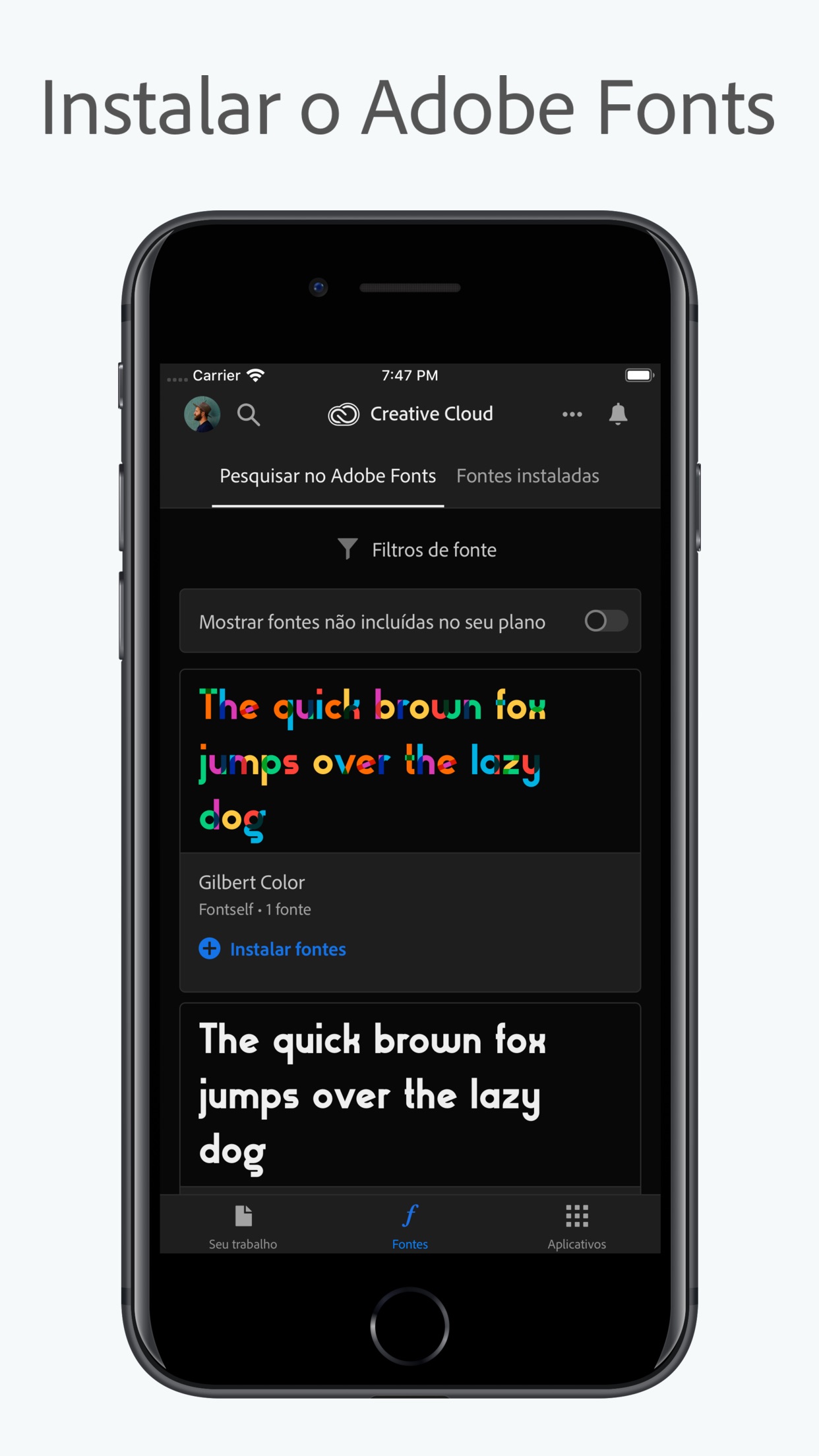 Screenshot do app Adobe Creative Cloud